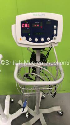 3 x Welch Allyn 53N00 Patient Monitors on Stands with 3 x AC Power Supplies and 3 x SpO2 Leads/Sensors (All Power Up) - 4