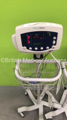 3 x Welch Allyn 53N00 Patient Monitors on Stands with 3 x AC Power Supplies and 2 x SpO2 Leads/Sensors (All Power Up) - 4