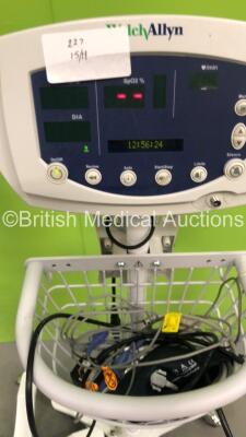 1 x Welch Allyn 53N00 and 1 x Welch Allyn Spot Vital Signs Patient Monitors on Stands (Both Power Up) - 2