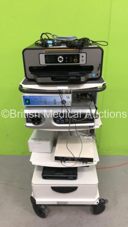 Stack Trolley with Kodak Printer, HMAHE MC2020 Digital Video Camera Control Unit and Camera Head, 1 x Dyonics Camera Head, Perkin Elmer Cermax Xenon Fiber-Optic Light Source and Laryngoscope Processor (All Powers Up) *S/N 08BXL3000D1738*