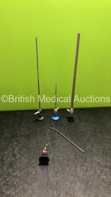 Job Lot Including 1 x Karl Storz Hopkins 27015A 0 Degrees Cystoscope (Cloudy Image) 1 x Stryker 7199200411 12 Degree Laparoscope (Damaged-Spares and Repairs) 1 x Nagor LTD 30 Degree Laparoscope (Very Cloudy View) 1 x R Wolf 8974.401 25 Degree Panoview A