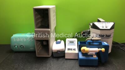 Mixed Lot Including 2 x GE Tram Rac 4A Module Racks, 1 x Medela Lactina Electric Plus Breast Pump (No Power) 1 x Ameda Egnell Breast Pump (Untested Due to Foreign Plug) 1 x Stryker SofCare Pump (Powers Up with Damaged Cable-See Photo) 1 x Thrombotrack Blo