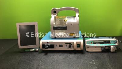 Mixed Lot Including 1 x Smith & Nephew Dyonics 300XL Xenon Light Source (Powers Up) 1 x Oxylitre PSP002 Elite High Suction Unit with Cup (Powers Up with Missing Lid-See Photo) 1 x Carefusion Alaris PK Pump (Powers Up) 1 x Medtron Accutron MR Touch Screen