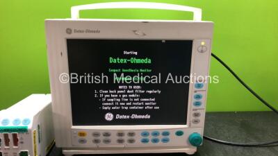 GE Datex Ohmeda Compact Anesthesia Monitor with 1 x Datex Ohmeda E-PRESTN Module Including ECG, NIBP, SpO2, T1, T2 P1 and P2 Options (Powers Up) *SN 6429222, 6349566* - 2