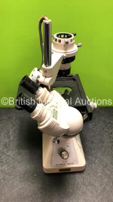 Olympus P240 Microscope with 3 x Optics *1 x Olympus C20 0.40 1.20 Optic, 1 x Olympus 4 0.10 Optic and 1 x Olympus 10 0.25 Optic* (Untested Due to Damaged Plug-See Photo) *SN NA* - 2