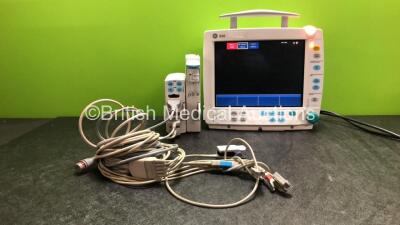 GE Datex Ohmeda B30 Patient Monitor with 1 x GE N-FC-00 Gas Module with Mini D-fend Water Trap and 1 x GE E-PSMPW Module Including ECG, NIBP, SpO2, T1, T2, P1 and P2 Options and 1 x P1/P2 Lead, 1 x SpO2 Connection Lead with 1 x SpO2 Finger Sensor and 1 x