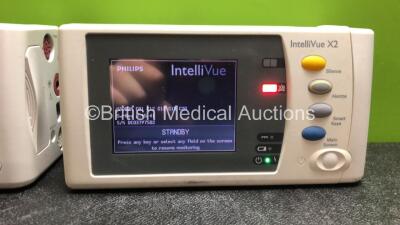 2 x Philips IntelliVue X2 Handheld Portable Patient Monitors Including ECG, SpO2, NBP, Press and Temp Options (Both Power Up when tested with Stock Batteries-Batteries Not Included) *SN DE466G4489, DE03797502* - 3