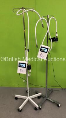 2 x Oxford Optromix Flo-Ox Oxygen Monitors on Stands with Hoses (Both Power Up) *S/N 290462*