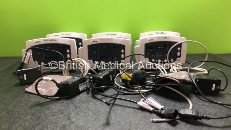 6 x Welch Allyn 53N00 Patient Monitors with 6 x AC Power Supplies and 3 x Hoses (All Power Up) *SN JA110574, JA110841, JA111095, JA110926, JA110638, JA110839*