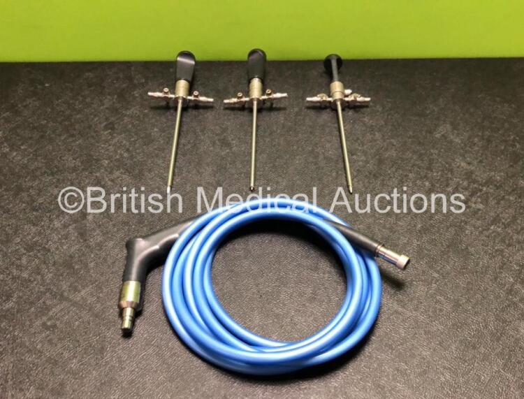 Job Lot Including 3 x Arthrex Cannulas with 3 x Trocars and 1 x Arthrex AR-3240 5027 Light Cable