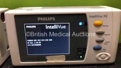 2 x Philips IntelliVue X2 Handheld Portable Patient Monitors Including ECG, SpO2, NBP, Press and Temp Options (Both Power Up with Stock Batteries, Batteries Not Included) - 3