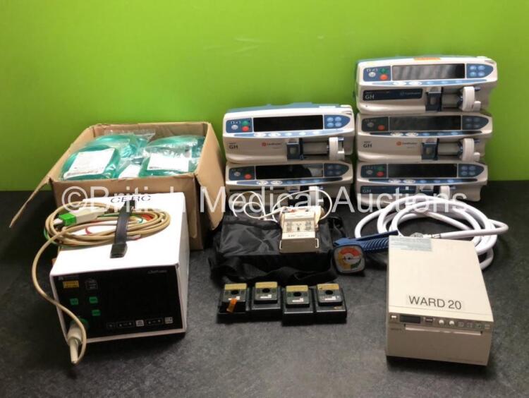 Mixed Lot Including 2 x CareFusion Alaris GH Syringe Pumps (Both Power Up, 1 x Requires Service) 2 x CareFusion Alaris GH Guardrails Syringe Pumps (Both Power Up) 1 x Cardinal Health Alaris GH Syringe Pump (Draws Power) 1 x Sony UP-897MD Video Graphic Pri