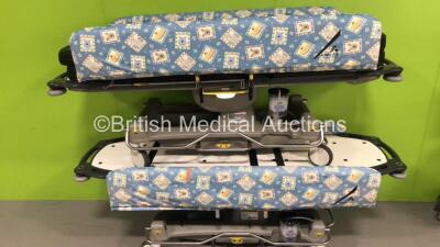 2 x Anetic Aid QA3 Hydraulic Patient Examination Trolleys with Mattresses (Hydraulics Tested Working with 1 x Damaged - See Photo)