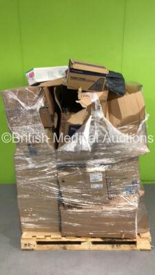 Pallet of Mixed Consumables Including Terumo Syringes without Needles, Surgical Face Masks and Portex Blue Line Ultra Tracheostomy Tubes (Out of Date)