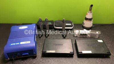 Mixed Lot Including 1 x NovaCare APM 440 Mattress Pump, 3 x Welch Allyn Otoscope / Ophthalmoscope Handles with 3 x Attachments and 2 x Carry Cases, 2 x Technika Portable DVD Players, 1 x McKinley T34 Ambulatory Syringe Pump, 1 x Safe Air Unit and 1 x Gand