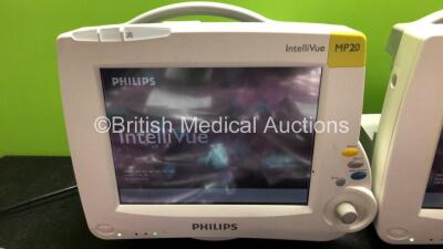 Job Lot Including 2 x Philips MP20 Patient Monitors and Large Quantity of Philips M3081-61602 Connector Cables (Both Power Up) - 2