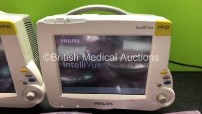 Job Lot Including 2 x Philips MP20 Patient Monitors and Large Quantity of Philips M3081-61602 Connector Cables (Both Power Up) - 3