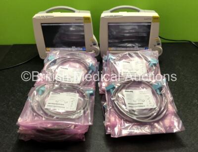 Job Lot Including 2 x Philips MP30 Patient Monitors and Large Quantity of Philips M3081-61602 Connector Cables (Both Power Up)