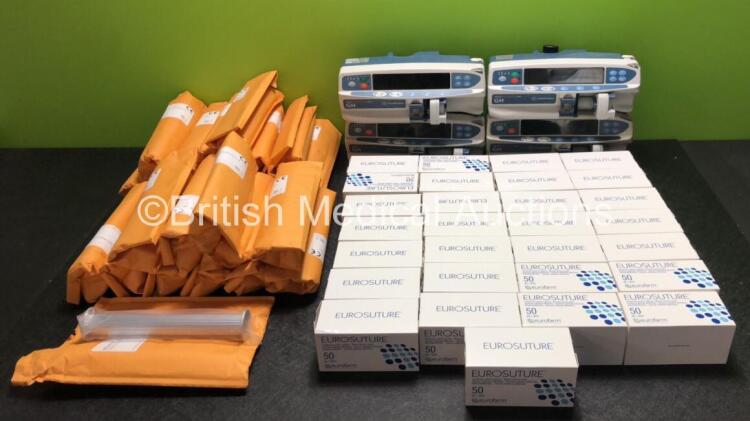 Mixed Lot Including 4 x CareFusion Alaris GH Guardrails Plus Syringe Pumps, Large Quantity of Euro Suture Wound Closure Strips and 23 x Fluted Posts for M series