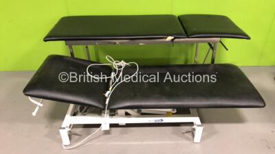 1 x Unknown Make of Static Patient Examination Couch (Rips to Cushion) and 1 x Medi Plinth Electric Patient Examination Couch with Controller (No Power) *S/N NA*