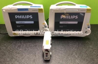 Job Lot Including 1 x Philips MP50 IntelliVue Patient Monitor (Powers Up with Missing Dial and Damage to Casing - See Photos) and 1 x Philips IntelliVue MP5 Patient Monitor with ECG, SpO2, NBP, Press, Temp, Press, Temp and CO2 Microstream Options (Powers 