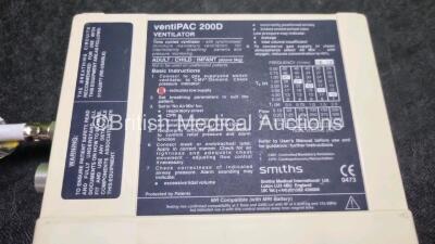 2 x Smiths Pneupac ventiPAC 200D Ventilators with 1 x Hose *SN 09033305 / 1101250* - 5