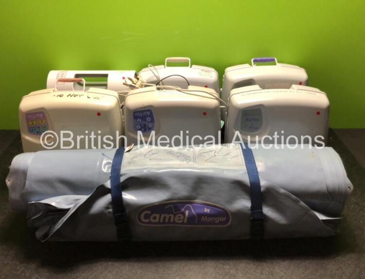 Job Lot Including 6 x Mangar Airflo Compressors (" x Missing Handles) and 1 x Camel by Mangar Mattress