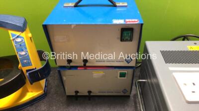 Mixed Lot Including 2 x Laerdal LSU Suction Units (Both Power Up, 1 x Damaged Casing - See Photos) with 1 x DC Power Supply, 2 x Charles Austen Capex L2C Pumps, 1 x Elcomponent AEM 31 DIN Power Consumption Meter and 1 x Desaga MM1 Vortex Mixer - 6