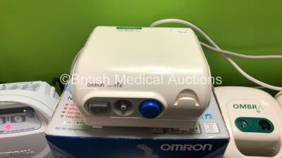 Mixed Lot Including 1 x Philips Respironics Porta Neb Nebulizer, 1 x Kendall SCD Express Pump, 1 x Omron NE-C28P Nebulizer and 4 x Ombra Table Top Compressors (All Power Up) - 4