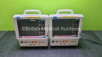 2 x Fukuda Denshi Dynascope DS-7200 Patient Monitors Including ECG, SpO2, NIBP, BP1, BP2, T1, T2 and Printer Options (Both Power Up, 1 x with Damage to Casing - See Photo)