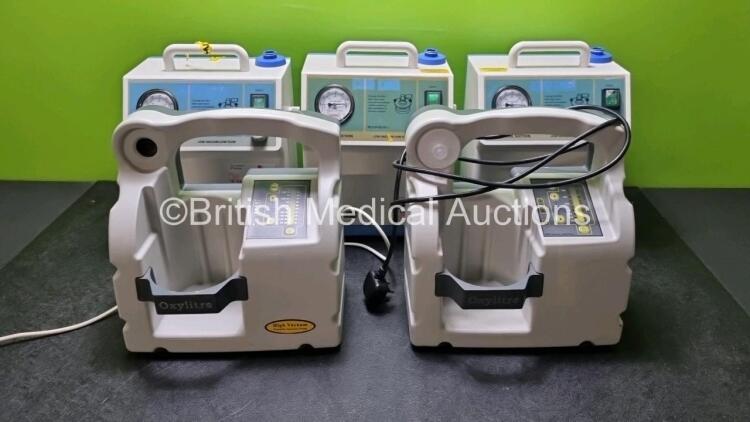 Job Lot Including 2 x Oxylitre Petite Elite Portable Suction Pumps and 3 x SAM 18 Medical Suction Pumps (All Units Power Up) *SN 18135006 / 12910029 / 0805-1918 / 0805-1920 /