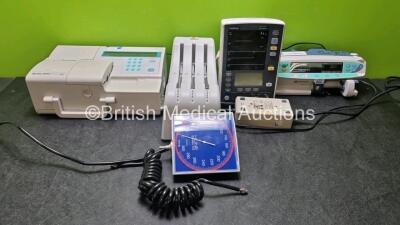 Mixed Lot Including 1 x Roche Opti CCA Analyser (Powers Up),1 x Carefusion Alaris PK Syringe Pump (Powers Up),1 x Mindray Datascope Accutorr Patient Monitor, Carestream DRXI Unit and 1 x Heine BP Gauge *SN 091116013 / OP3-5493 / A7502673J9 / 800504811*