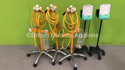 3 x Regulators on Stands with Cups/Hoses and 2 x Accoson Greenlight BP Meters on Stands