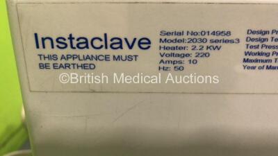 Instaclave Model 2030 Series 3 Steam Sterilizer Autoclave (Untested Due to Missing Plug - See Photo) - 5