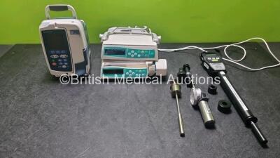 Job Lot Including 1 x B.Braun Infusomat Space Infusion Pump with Power Supply (Powers Up) 1 x B.Braun Perfusor Infusion Pump with Power Supply (Powers Up), 1 x Carefusion Alaris GP Plus Syringe Pump and 1 x Mecmesin Compact Force Set in Case (Incomplete)