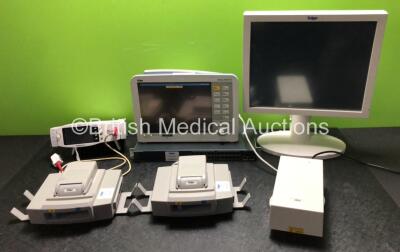 Job Lot Including 2 x Drager Infinity Docking Stations, 1 x Drager Infinity Delta XL Patient Monitor with HemoMed 1, Aux/Hemo 2, Aux/Hemo 3 and MultiMed Options Including 1 x Drager Power Supply (Powers Up) 1 x Drager RTD950A Display/Monitor (Damage to Ca