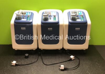 3 x Ozmus Portable Oxygen Concentrators (All Power Up, 1 x Damaged Wheel - See Photos)