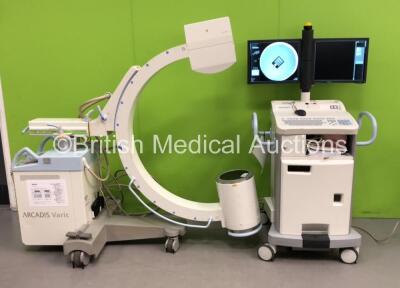 Siemens Arcadis Varic C-Arm *Mfd - 2015* with Dual Flat Screen Image Intensifier, Footswitch, Exposure Trigger and Key (Powers Up and Exposure Taken, Key Barrel Very Stiff) *17817*