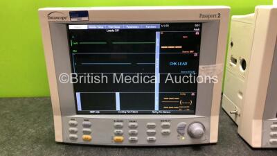 2 x Datascope Passport 2 Patient Monitors Including ECG and SpO2 Options (Both Power Up) - 2