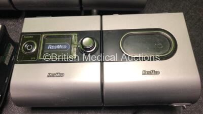 Job Lot Including 2 x ResMed Autoset S9 CPAP Units (Both Power Up with Stock Power Supply, Power Supply Not Included) and 9 x ResMed S9 CPAP Units (All Power Up, 1 x Damage to Casing - See Photos) with 1 x ResMed H5i Humidifier and 4 x Power Supplies - 8