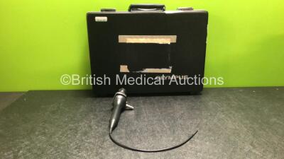 Olympus Dantschke Pharyngoscope in Case - Engineer's Report : Optical System -Misty Optics, Angulation - No Fault Found, Insertion Tube -No Fault Found, Light Transmission - No Fault Found, Channels - No Fault Found, Leak Check -Not Available *SN 335517* 