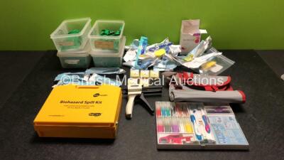 Job Lot Including 1 x Dental X-Ray Lead Vest, Metal Surgical Trays, Various Instruments and Large Quantity of Dental Consumables *Expired*