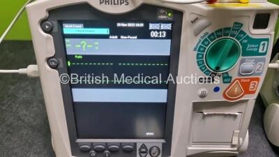 2 x Philips Heartstart MRx Defibrillator / Monitor Including , ECG, and Printer Options, with 2 x M3725A Test Load, 2 x Paddle Leads, 2 x Philips M3539A Module and 1 x Philips M1674A 3 Lead ECG Lead (Both Power Up) *SN US00601081 / US00592937* - 3