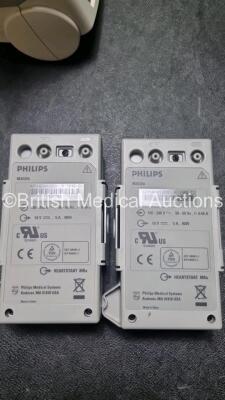 2 x Philips Heartstart MRx Defibrillator / Monitor Including , ECG, and Printer Options, with 2 x M3725A Test Load, 2 x Paddle Leads, 2 x Philips M3539A Module and 1 x Philips M1674A 3 Lead ECG Lead (Both Power Up) *SN US00686627 / US00576158* - 6