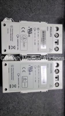 2 x Philips Heartstart MRx Defibrillator / Monitor Including , ECG, and Printer Options, with 2 x M3725A Test Load, 2 x Paddle Leads, 2 x Philips M3539A Module 1 x SpO2 Finger Sensor Connector and 1 x Philips M1674A 3 Lead ECG Lead (Both Power Up) *SN US0 - 6