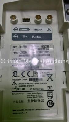 2 x Philips Heartstart MRx Defibrillator / Monitor Including , ECG, and Printer Options, with 2 x M3725A Test Load, 2 x Paddle Leads, 2 x Philips M3539A Module 1 x SpO2 Finger Sensor Connector and 1 x Philips M1674A 3 Lead ECG Lead (Both Power Up) *SN US0 - 7