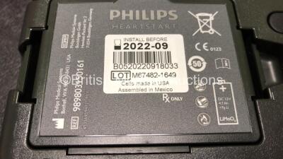 2 x Philips FR3 Heartstart Defibrillators in Carry Cases with 4 x Batteries and 4 x Electrode Packs *All Expired 2022* (Both Power Up and Pass Self Test) *SN C12K-00301 / C17A-00152* - 10