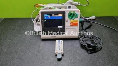 Philips Heartstart XL+ Defibrillator Including PACER, ECG and Printer Options with 1 x External Hard Paddle , 1 x MM3725A Test Load (Damage to Connector - See Photo), 1 x Philips M1674A 3 Lead ECG Lead, 1 x Philips Battery Ref 989803167281 and 1 x Paddle 