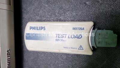 Philips Heartstart XL+ Defibrillator Including PACER, ECG and Printer Options with 1 x External Hard Paddle , 1 x MM3725A Test Load (Damage to Connector - See Photo), 1 x Philips M1674A 3 Lead ECG Lead, 1 x Philips Battery Ref 989803167281 and 1 x Paddle - 3