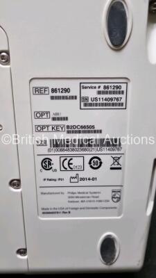 2 x Philips Heartstart XL+ Defibrillators Including , ECG and Printer Options with 2 x Philips M1674A 3 Lead ECG Lead, 1 x Philips Battery Ref 989803167281 and 2 x Paddle Lead (Both Power Up) *SN USD1309137 / US11409767* - 6